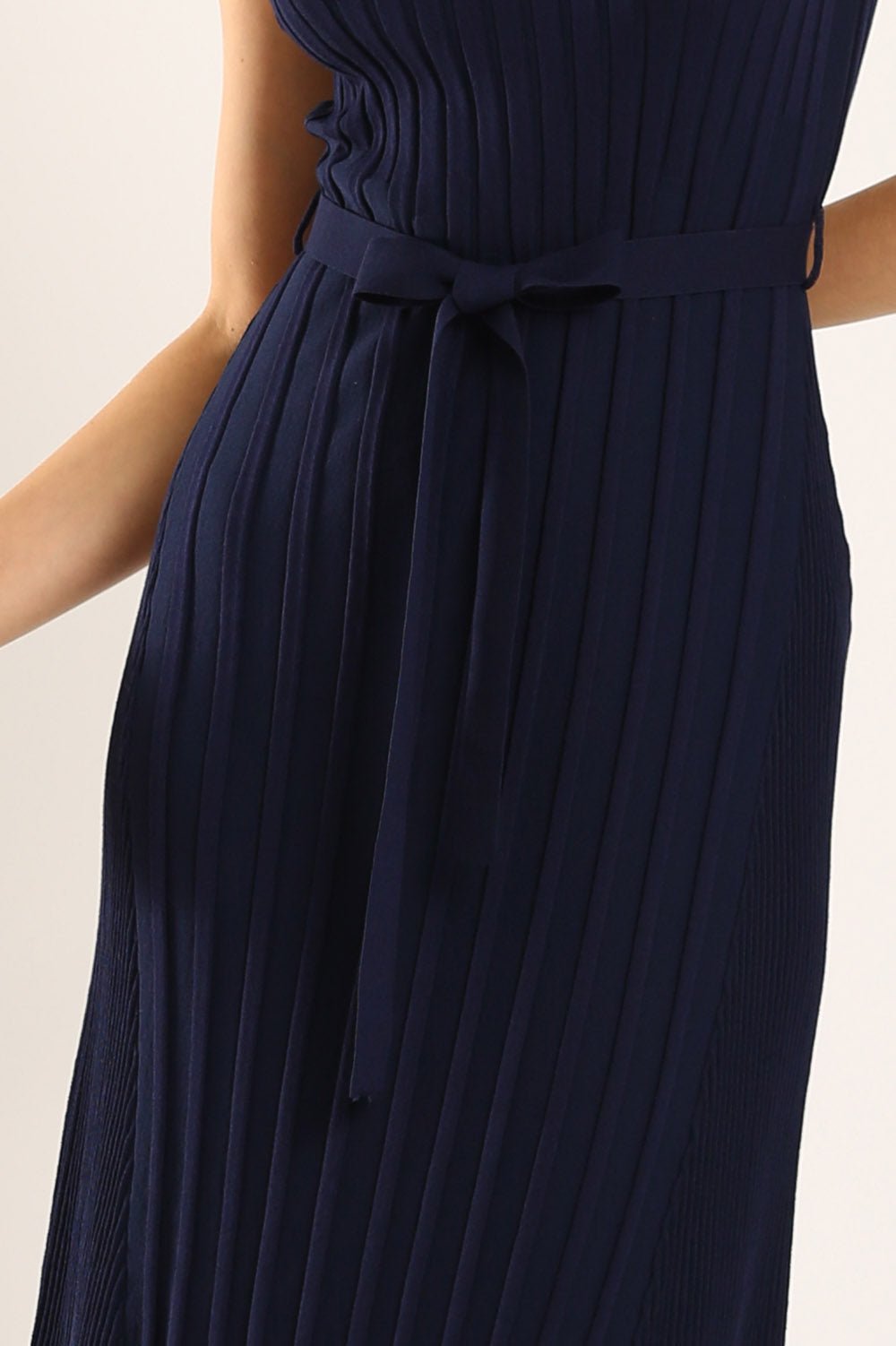 Ciera Texture Belted Knit Dress in Navy Blue - Image 2