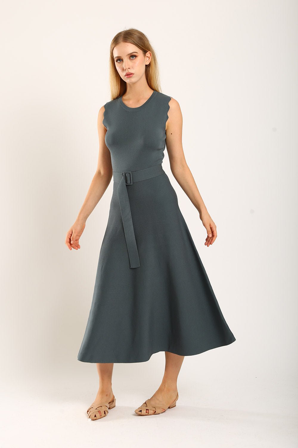 Clabelle Knit Belted Dress in Gun Metal - Image 7