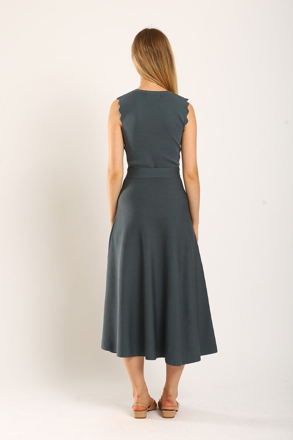 Clabelle Knit Belted Dress in Gun Metal - Image 8