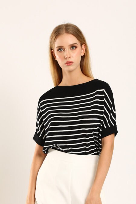 Valeina Contrast Knit Top in Black