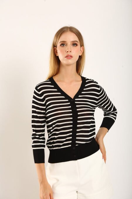 Gemma Striped Knit Cartigan in Black