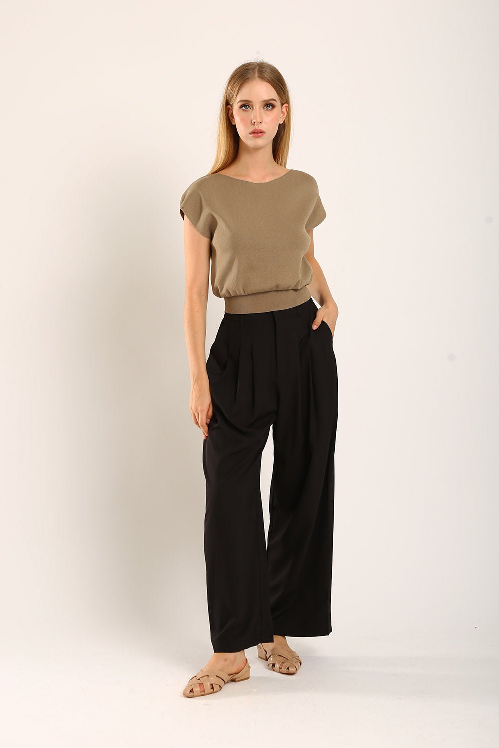 Graciela V-Slit Knit Top in Coffee - Image 6