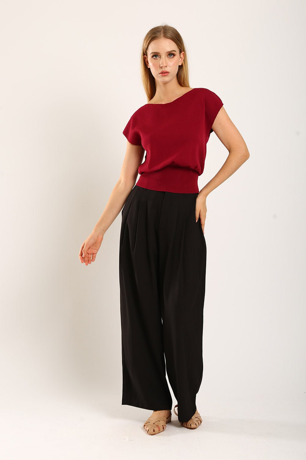 Graciela V-Slit Knit Top in Red - Image 7