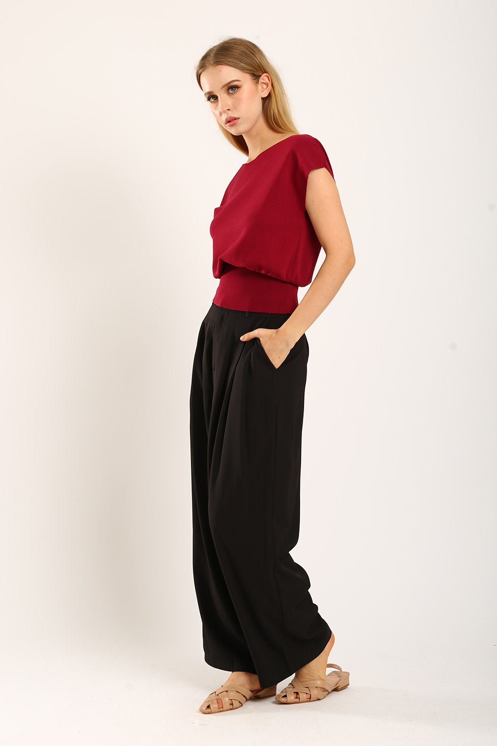 Graciela V-Slit Knit Top in Red - Image 6