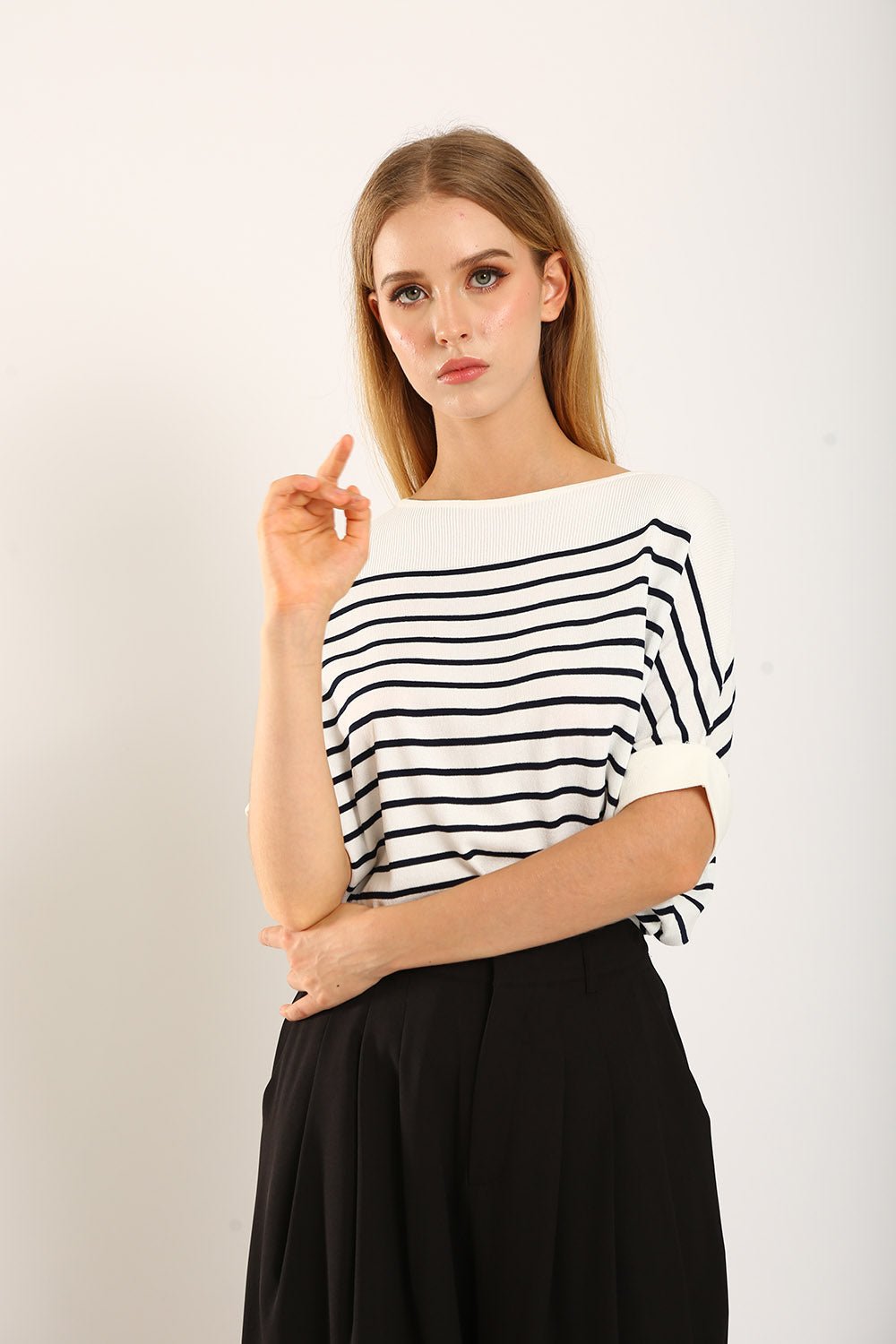 Gemma Striped Knit Cartigan in White - Image 6