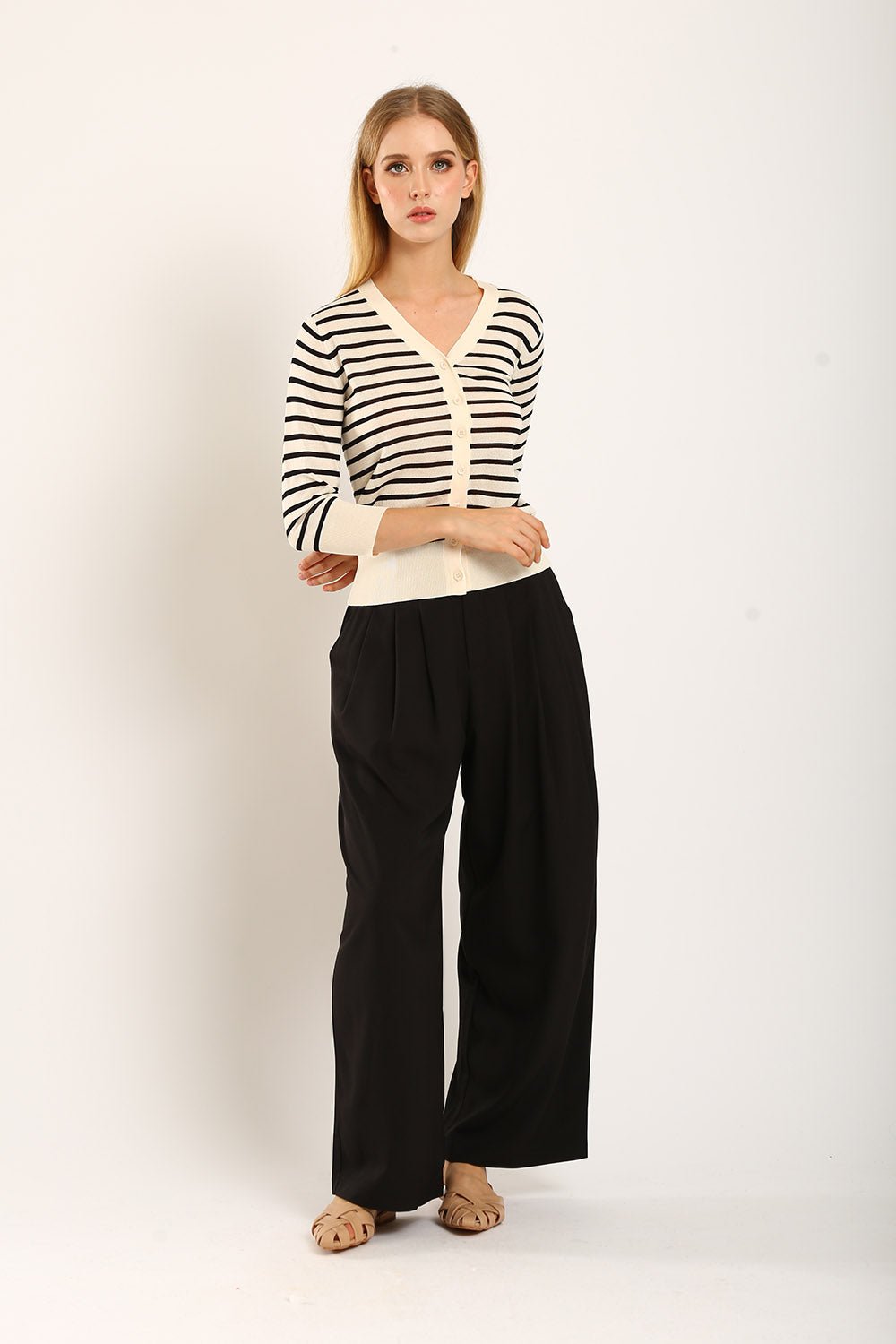 Gemma Striped Knit Cartigan in White - Image 7
