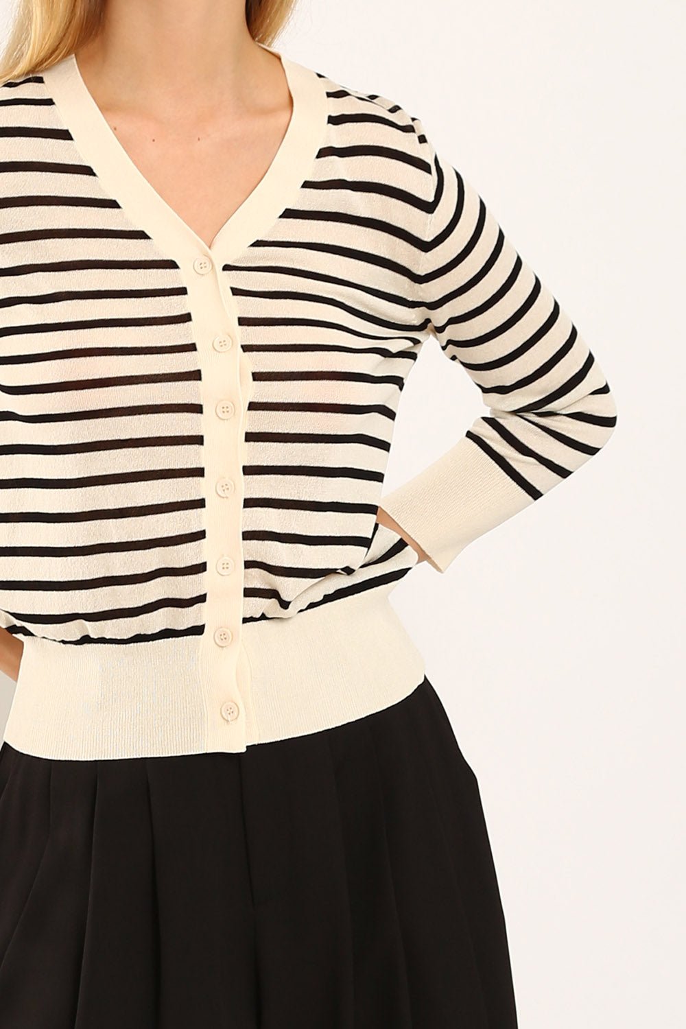 Gemma Striped Knit Cartigan in White - Image 2