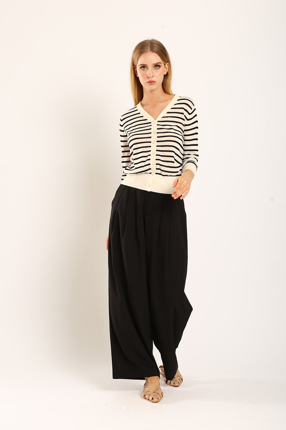 Gemma Striped Knit Cartigan in White - Image 8