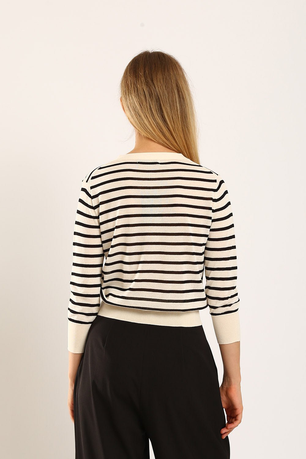 Gemma Striped Knit Cartigan in White - Image 5