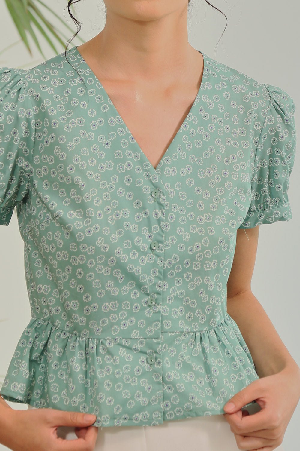 Melura Floral Peplum Top in Sage Bloom - Image 5