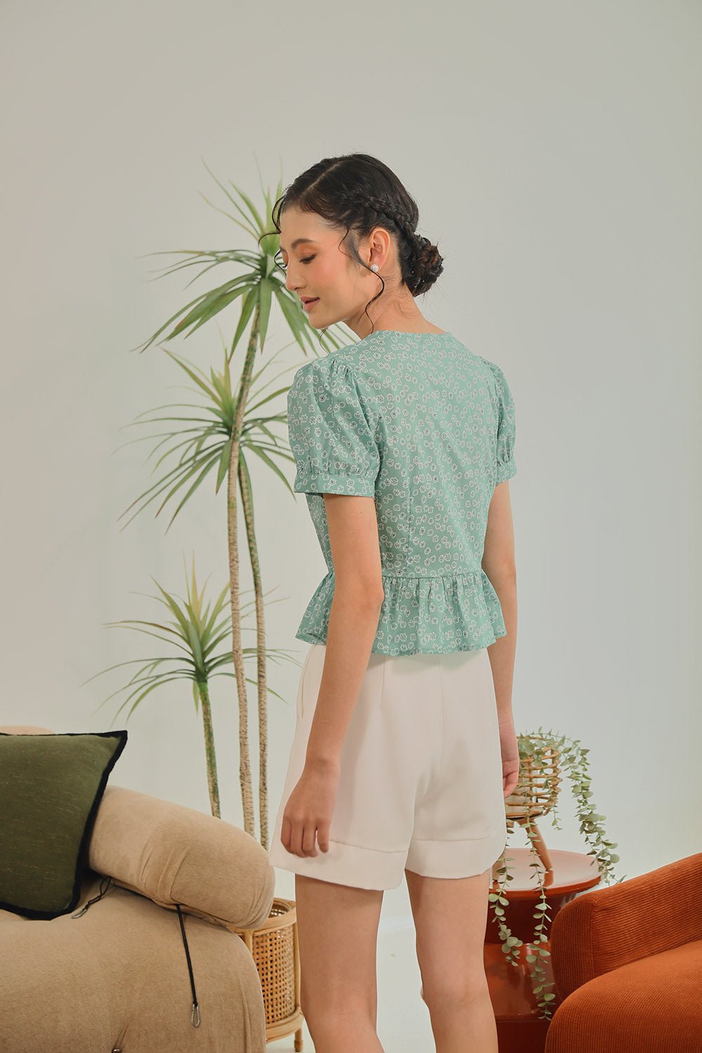 Melura Floral Peplum Top in Sage Bloom - Image 8