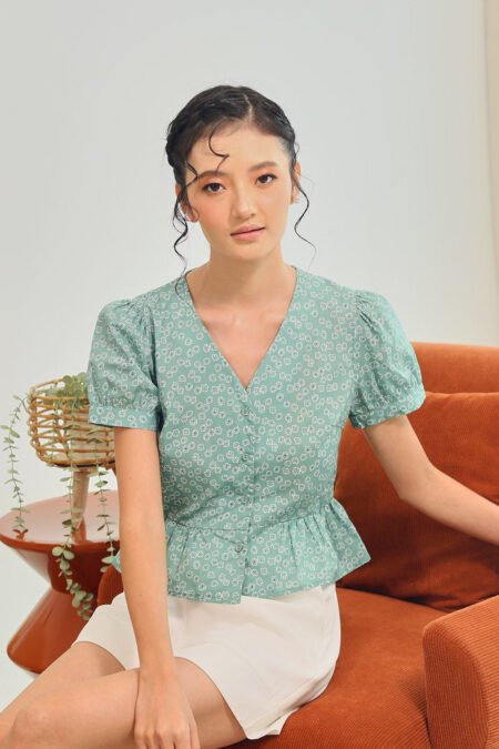 Melura Floral Peplum Top in Sage Bloom