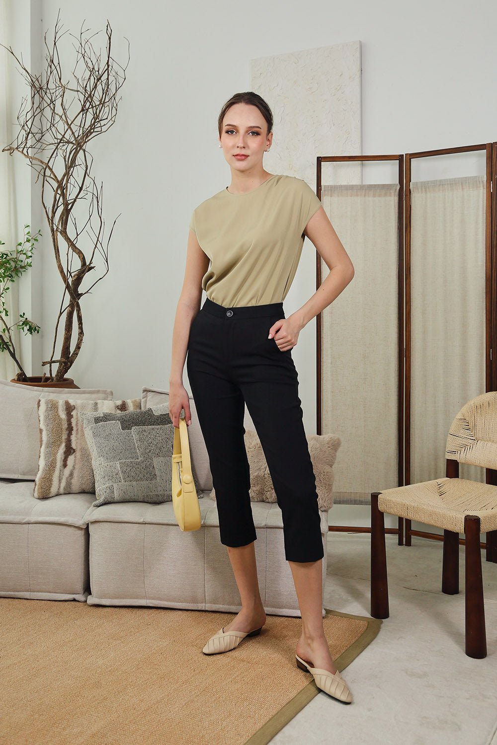 Arwen Pleated Shoulder Top in Soft Olive - Image 8