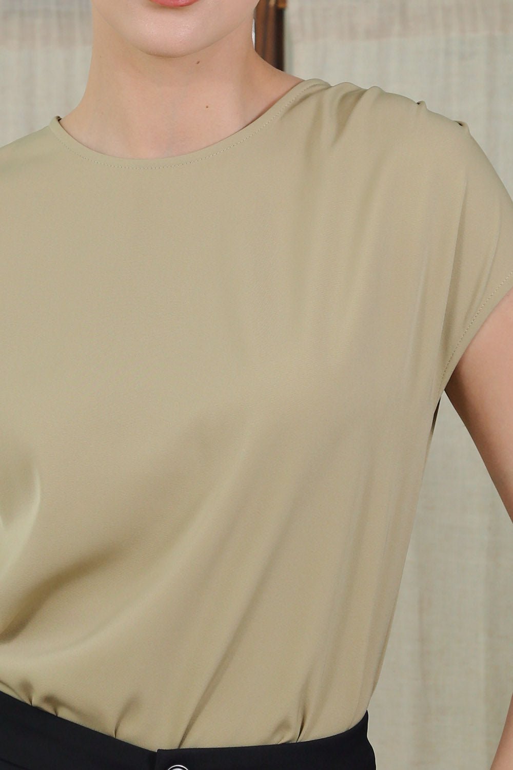 Arwen Pleated Shoulder Top in Soft Olive - Image 2