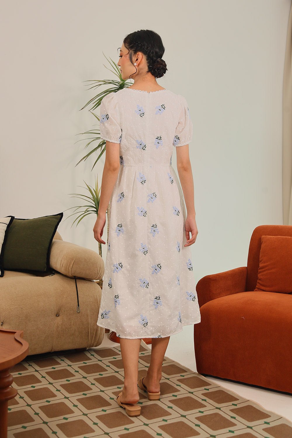 Isolde Embroidered Floral Midi Dress in White Bloom - Image 11