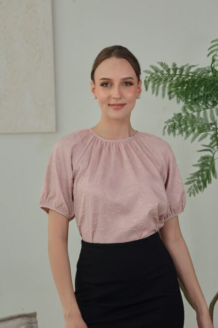 Melina Jacquard Puff Sleeve Top in Blush Bloom