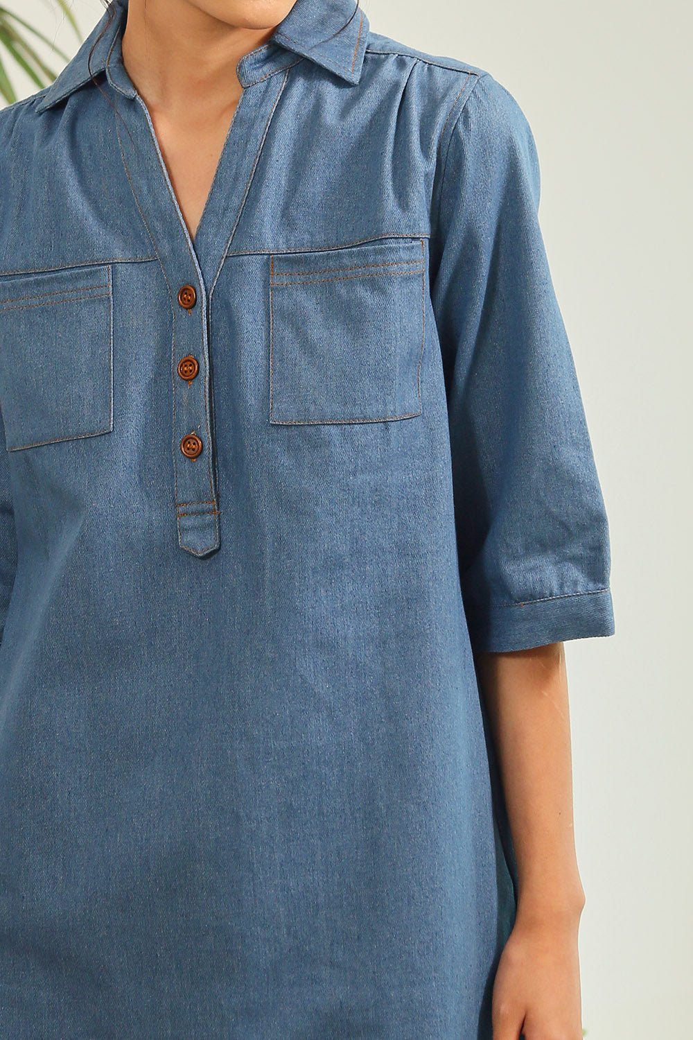 Ciely Collar Denim Shirt Dress in Mid Wash - Image 3