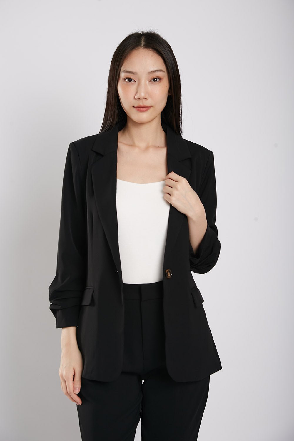 Carinne Ruched Blazer in Black - Image 3