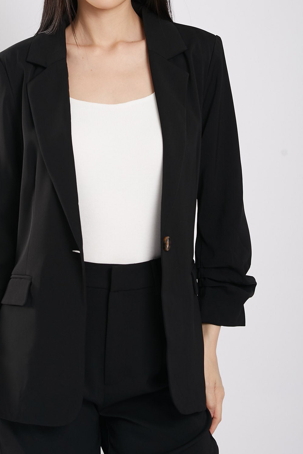 Carinne Ruched Blazer in Black - Image 2
