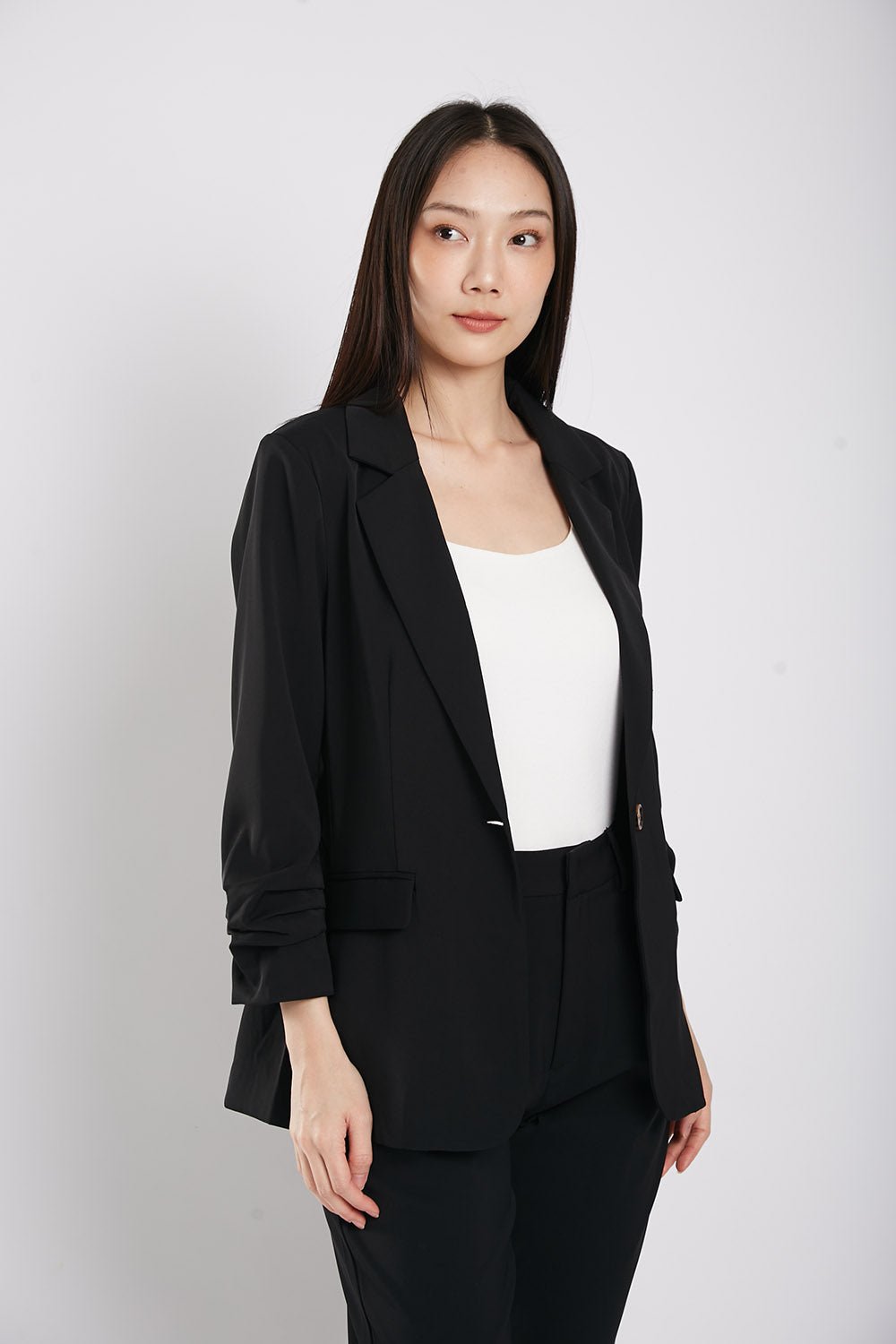 Carinne Ruched Blazer in Black - Image 4