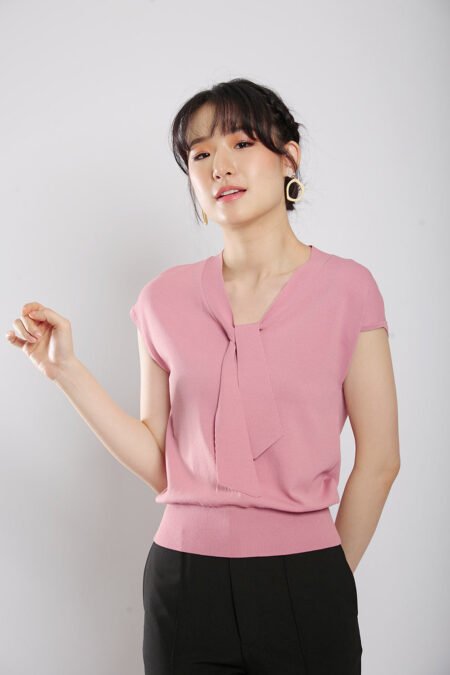 Novabelle Sash Knit Top in Dust Pink