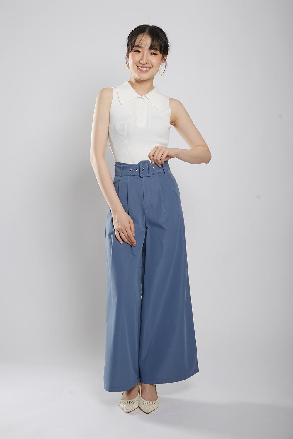 Channa Polo Collar Knit Top in White - Image 8