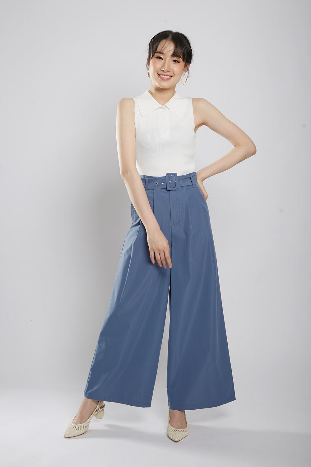Channa Polo Collar Knit Top in White - Image 9