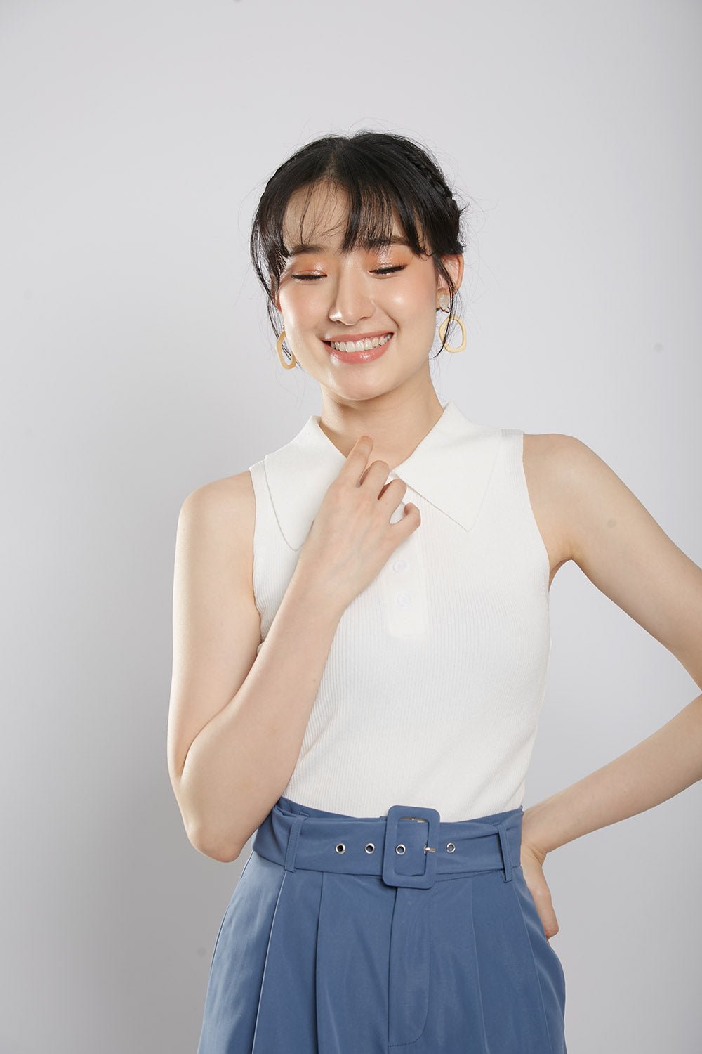 Channa Polo Collar Knit Top in White - Image 5