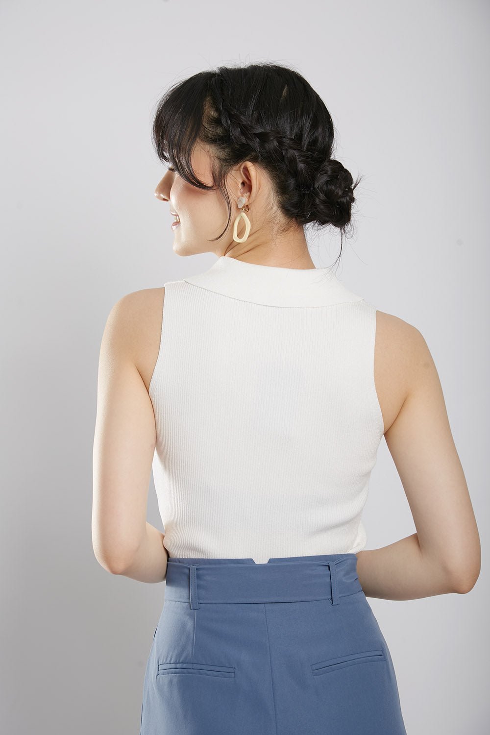 Channa Polo Collar Knit Top in White - Image 7