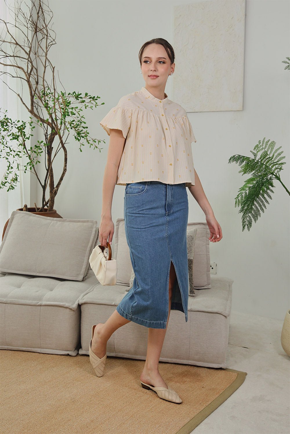 Aubrie Front Slit Denim Midi Skirt - Image 8
